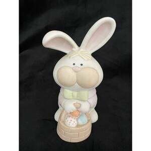 George Good Bisque Bunny Candy Dish Figurine Easter Basket Vintage 1986 Taiwan